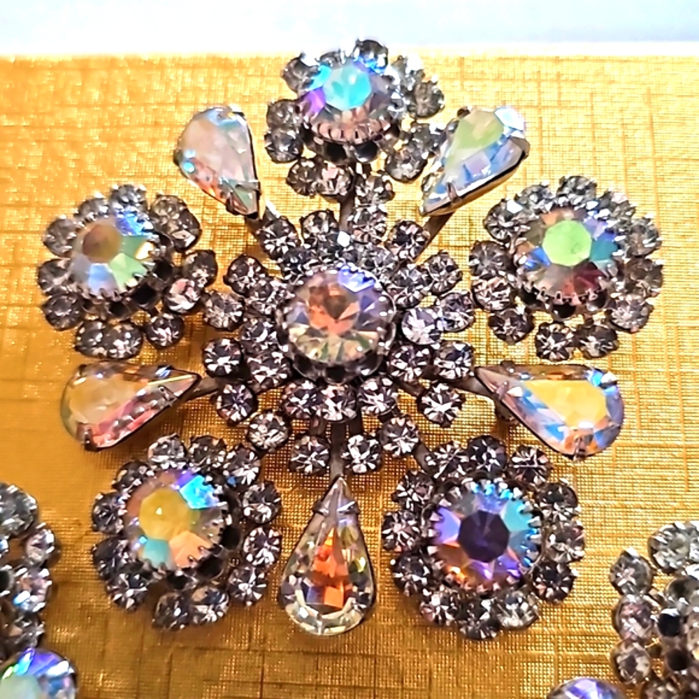AB & Rhinestone Brooch Set - Picture 2 of 5